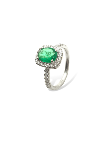 Anillo de Diamantes con Esmeralda Flor