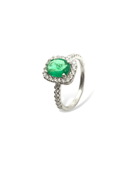 Anillo de Diamantes con Esmeralda Flor