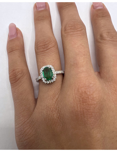 Anillo de Diamantes con Esmeralda Flor