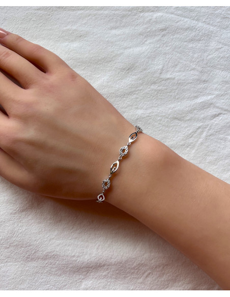 Pulsera de Oro Blanco Ojos 18k con Circonitas