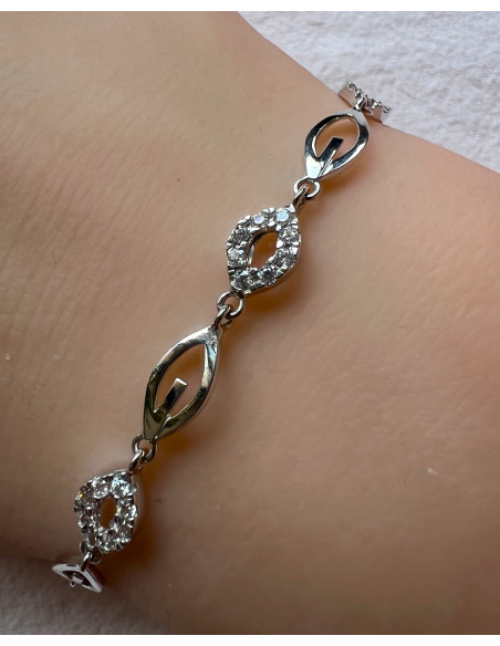 Pulsera de Oro Blanco Ojos 18k con Circonitas
