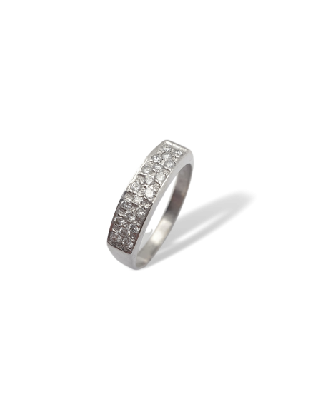 Anillo de Oro Blanco 18k con Diamantes Rectangular