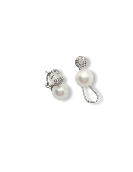 Pendientes de Perla en Oro Blanco 18k con Diamantes