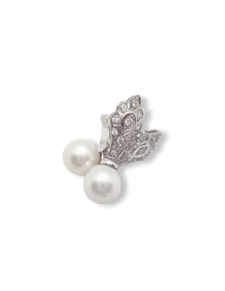 Pendientes Perla con Diamantes en Oro Blanco 18k