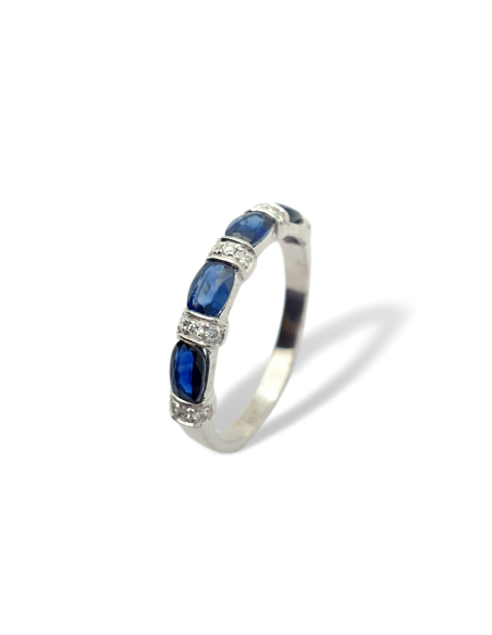 Anillo de Diamantes y Zafiros Naturales en Oro 18k