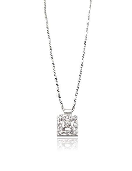 Colgante Cuadrado con Diamantes en Oro Blanco 18k