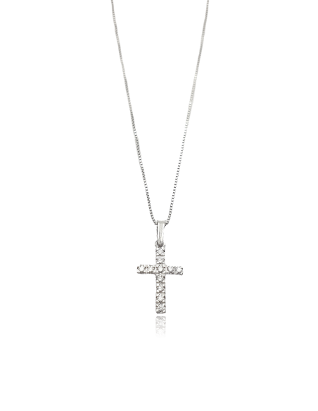 Colgante Cruz con Diamantes en Oro Blanco 18k