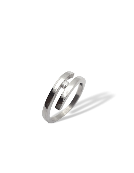 Anillo de Oro Blanco 18k Paralelo con Diamante Solitario