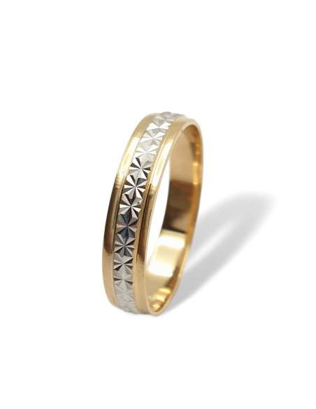 Alianza de Matrimonio en Oro 18k Bicolor Tallada