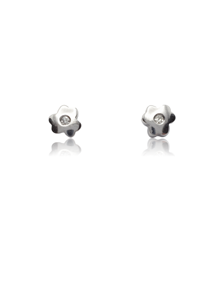 Pendientes Flor con Diamante en Oro Blanco 18k