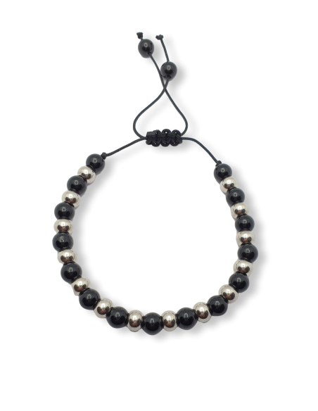 Pulsera Ajustable Piedras Negras en Acero